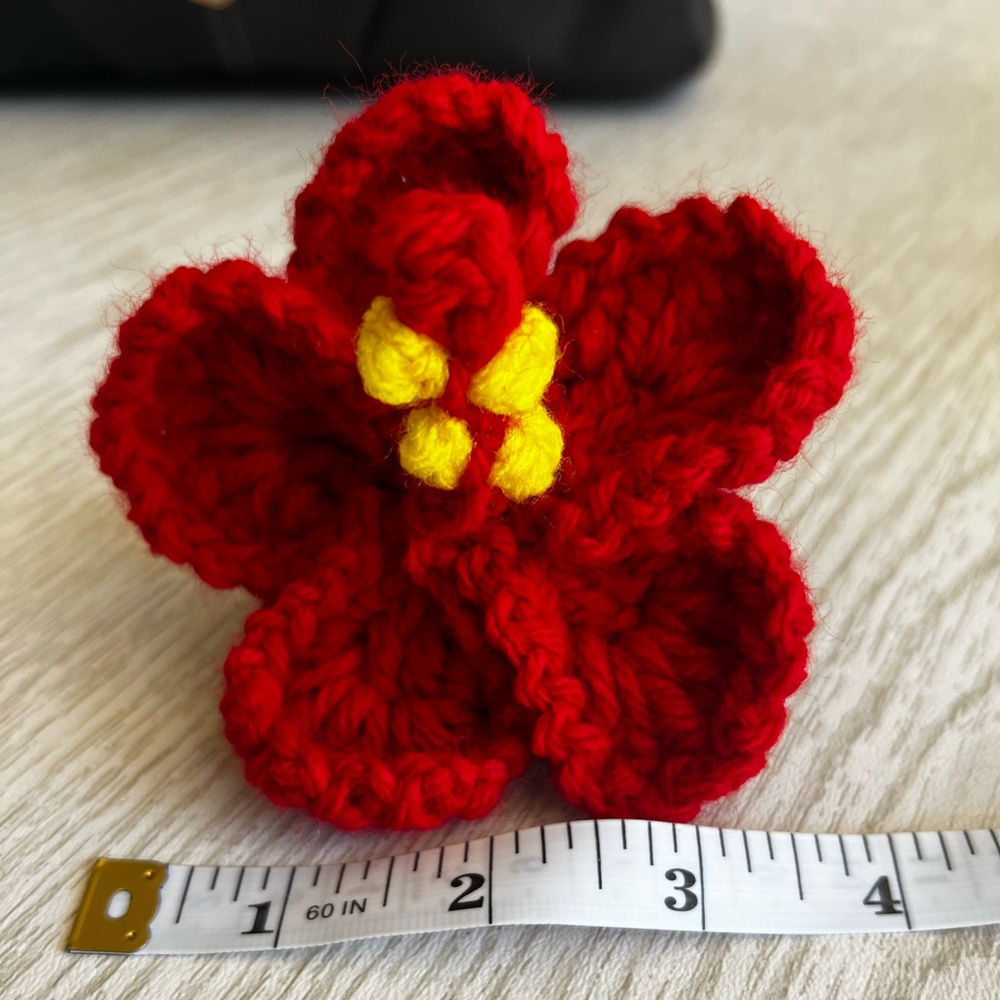 Hand Crocheted Red Hibiscus Flower Bag Charm/Keychain! - Picture 11 of 14